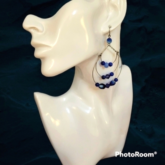 Hand Crafted Jewelry - HANDMADE Glass Beaded Layered Hoop Orbit Flamenco Nebula Earrings